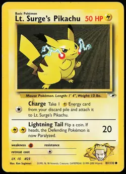 Lt. Surge's Pikachu 81/132 Common Gym Heroes Pokemon Card - Image 1