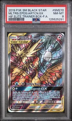 Pokemon TCG Moltres Zapdos Articuno GX Black Star Promo Card SM210 PSA 8 - Image 1