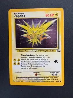 Zapdos 15/62 - Fossil Set - Rare Holo - Vintage WOTC Pokemon Card - MP - Image 1