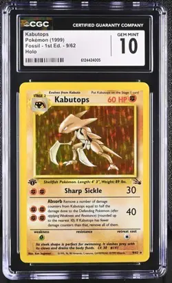 1999 Pokemon 1st Edition Fossil #9 Kabutops Holo Rare CGC 10 GEM MINT WOTC Card - Image 1