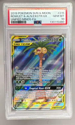 5480 Rowlet Alolan Exeggutor GX 2019 Pokemon Sun Moon Unified Minds #215 PSA 10 - Image 1