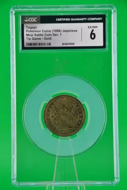 1998 Pokemon Coins Japanese Togepi Meiji Battle Coin Tie Game -Gold CGC 6 - Image 1