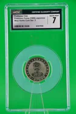 1998 Pokemon Coins Japanese Professor Oak Meiji Battle Coin - Gold CGC 7 - Image 1