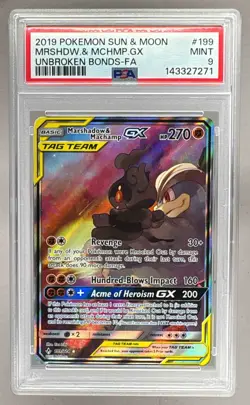 7271 Marshadow & Machamp GX 2019 Pokemon Sun Moon Unbroken Bonds #199 PSA 9 - Image 1
