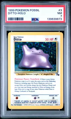 1999 POKEMON FOSSIL #3 DITTO-HOLO PSA 7 - Image 1