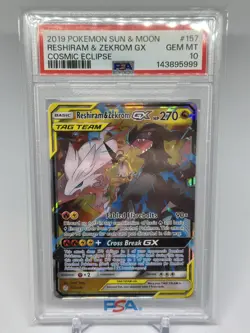 2019 Pokemon Sun Moon Cosmic Eclipse Reshiram Zekrom GX #157/236 PSA 10 - Image 1