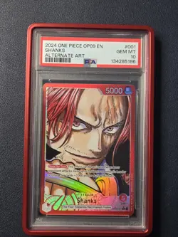 ONE PIECE OP09-EMPERORS IN THE NEW WORLD ALTERNATE ART #001 SHANKS PSA 10 +guard - Image 1