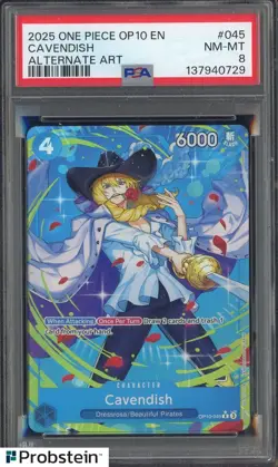 2025 One Piece OP10 EN Alternate Art #045 Cavendish PSA 8 NM-MT - Image 1