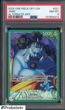 2025 One Piece OP11 EN Alternate Art #021 Jinbe PSA 8 NM-MT - Image 1