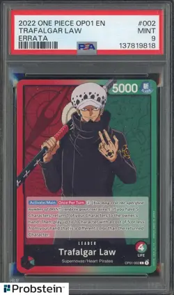 2022 One Piece OP01 EN Pre-Errata #002 Trafalgar Law PSA 9 MINT - Image 1