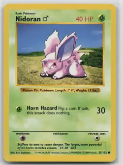 SHADOWLESS Pokemon Card Nidoran M Common Base Set (Shadowless) 055/102 LP Vintag - Image 1