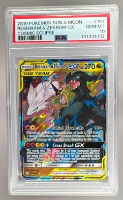 4132 Reshiram & Zekrom GX 2019 Pokemon Sun Moon Cosmic Eclipse #157 PSA 10 - Image 1