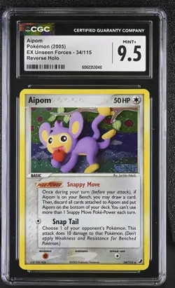 CGC 9.5 MINT+ Aipom EX Unseen Forces 34/115 Reverse Holo STAMPED Pokemon - Image 1