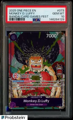 2025 One Piece EN Bandai Card Games Fest #073 Monkey D. Luffy PSA 10 - Image 1