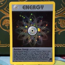 Pokemon TCG Rainbow Energy Holo SWIRL Card Team Rocket Series 17/82 LP + - Image 1
