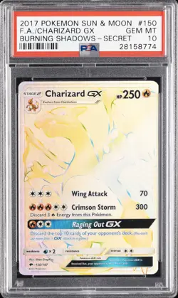 2017 POKEMON SUN & MOON BURNING SHADOWS SECRET #150 FULL ART/CHARIZARD GX PSA 10 - Image 1