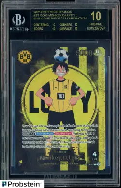 2025 BVB X ONE PIECE MATCH DAY PROMOS #003 MONKEY D. LUFFY BGS 10 BLACK LABEL - Image 1