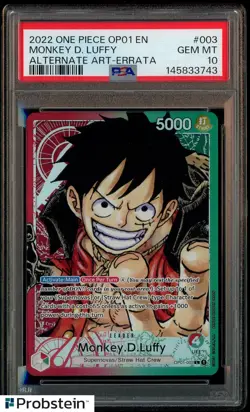 2022 One Piece OP-01 Alternate Art #003 Monkey D. Luffy Errata PSA 10 - Image 1