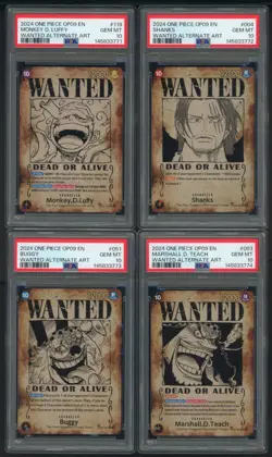 2024 One Piece OP09 Wanted Poster Sequential Set PSA 10 Luffy Teach Shanks Buggy - Image 1