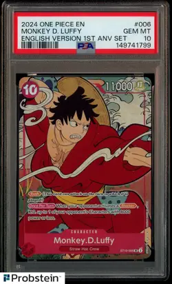 2024 One Piece English Version 1st Anniversary Set #006 Monkey D. Luffy PSA 10 - Image 1