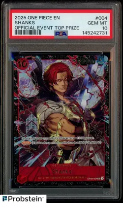 2025 One Piece EN Official Event Top Prize #004 Shanks PSA 10 GEM MINT - Image 1
