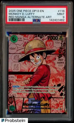 2025 One Piece OP13 EN Red Manga Alternate Art #118 Monkey D. Luffy PSA 9 MINT - Image 1