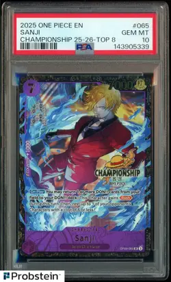 2025 One Piece EN Championship 25-26 #065 Sanji Top 8 PSA 10 GEM MINT - Image 1