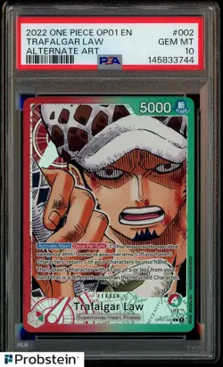 2022 One Piece OP01 EN Alternate Art Pre-Errata Alpha #002 Trafalgar Law PSA 10 - Image 1