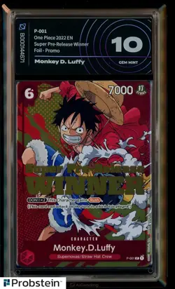 2022 One Piece Super Pre-Release Winner Foil Promo Monkey D Luffy AI Grading 10 - Image 1