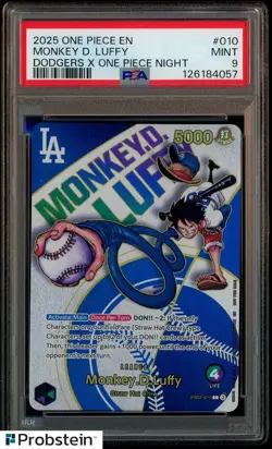 2025 One Piece En Dodgers X One Piece Night #010 Monkey D. Luffy PSA 9 MINT - Image 1