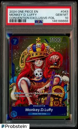 2024 One Piece EN Convention Exclusive Foil #043 Monkey D. Luffy PSA 10 GEM MINT - Image 1