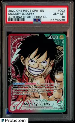 2022 One Piece OP01 EN Alternate Art Errata #003 Monkey D. Luffy PSA 10 GEM MINT - Image 1
