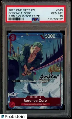 2023 One Piece Promo 3 on 3 Cup Top Prize #013 Roronoa Zoro PSA 10 GEM MINT - Image 1