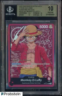 2022 One Piece Starter Deck Straw Hat Crew ST01-001 Monkey D. Luffy BGS 10 - Image 1