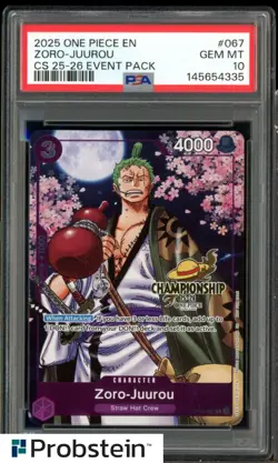 2025 One Piece EN Championship 25-26 Event Pack #067 Zoro-Juurou PSA 10 GEM MINT - Image 1