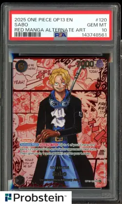 2025 One Piece OP13 EN Red Manga Alternate Art #120 Sabo PSA 10 GEM MINT - Image 1