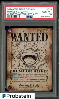 #1 2024 One Piece OP09 EN Wanted Alternate Art #119 Monkey D Luffy PSA 10 - Image 1
