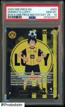 2025 ONE PIECE PROMOS BVB X ONE PIECE MATCH DAY 2025 #003 MONKEY D. LUFFY PSA 10 - Image 1