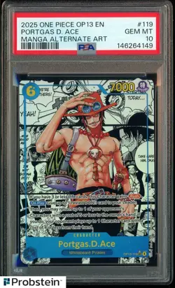 2025 One Piece OP13 EN Manga Alternate Art #119 Portgas D. Ace PSA 10 GEM MINT - Image 1