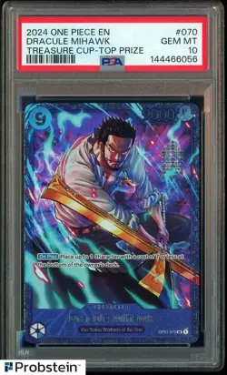 2024 One Piece EN Treasure Cup Top Prize #070 Dracule Mihawk PSA 10 GEM MINT - Image 1