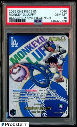 2025 ONE PIECE PROMOS DODGERS X ONE PIECE NIGHT #010 MONKEY D. LUFFY PSA 10 - Image 1