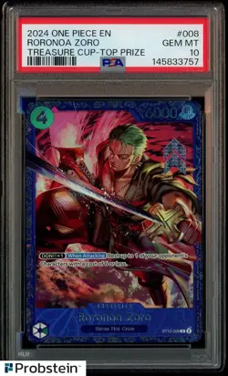 2024 One Piece EN Treasure Cup Top Prize #008 Roronoa Zoro PSA 10 GEM MINT - Image 1