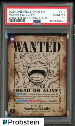 #2 2024 One Piece OP09 EN Wanted Alternate Art #119 Monkey D Luffy PSA 10 - Image 1