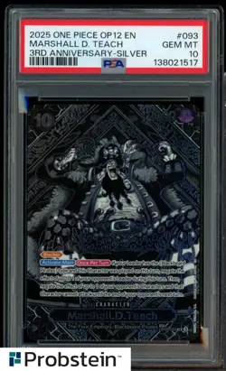 2025 One Piece OP12 EN 3rd Anniversary Silver #093 Marshall D. Teach PSA 10 - Image 1
