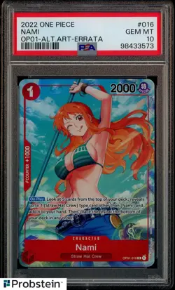 2022 One Piece OP01 EN Errata Alternate Art #016 Nami PSA 10 GEM MINT - Image 1