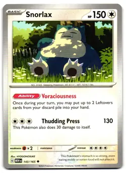 Snorlax 143/165 - 151 Uncommon Pokemon TCG - NM Card - Image 1