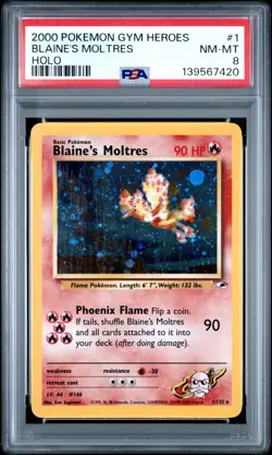 2000 POKEMON GYM HEROES HOLO #1 BLAINE'S MOLTRES PSA 8 - Image 1