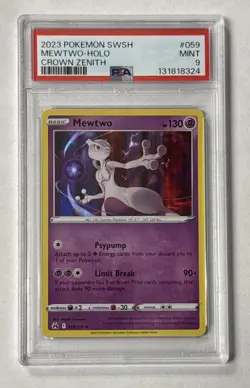 2023 Pokemon Sword & Shield SWSH Mewtwo - HOLO Crown Zenith #059 PSA 9 MINT - Image 1