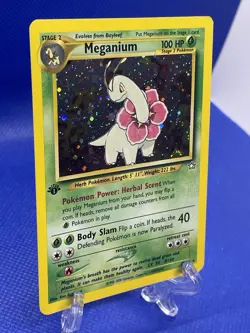 Pokemon Neo Genesis Meganium 1st Edition Holo Card 10/111 LP Half Swirl 💫 - Image 2