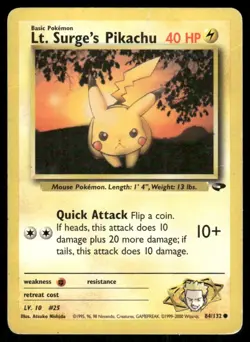 Pokemon Tcg Lt. Surge's Pikachu #84 Pokemon Gym Challenge HP - Image 1